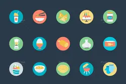 200 آیکون غذا، نوشیدنی، میوه جات و سبزیجات فلت