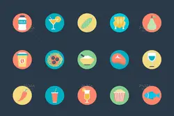 200 آیکون غذا، نوشیدنی، میوه جات و سبزیجات فلت