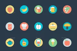 200 آیکون غذا، نوشیدنی، میوه جات و سبزیجات فلت