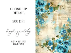 12 بک گراند کاغذ قدیمی با طرح گل های فیروه ای