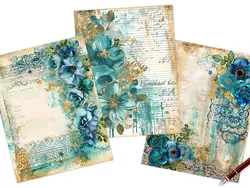 12 بک گراند کاغذ قدیمی با طرح گل های فیروه ای