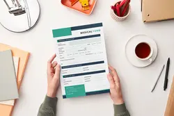 موکاپ برگه A4 در دست و میز کاری