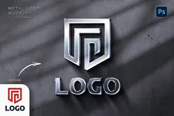 موکاپ لوگو فلزی روی دیوار