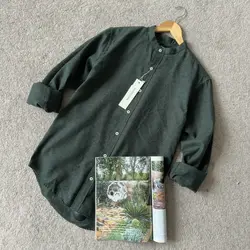 پیراهن لینن یقه فرنچ سبز ۱۱۸۱۶