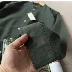 پیراهن لینن یقه فرنچ سبز ۱۱۸۱۶