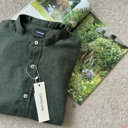 پیراهن لینن یقه فرنچ سبز ۱۱۸۱۶