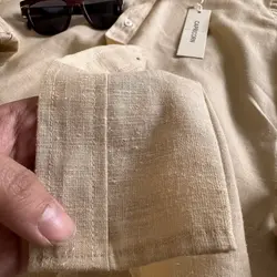 پیراهن لینن یقه فرنچ کرم11814