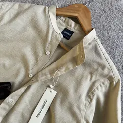 پیراهن لینن یقه فرنچ کرم11814