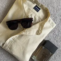 پیراهن لینن یقه فرنچ کرم11814