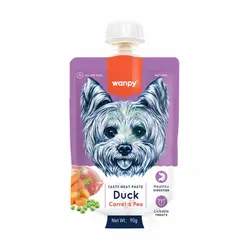 پودینگ سگ بالغ طعم اردک و هویج و نخود فرنگی برند Wanpy ونپی وزن 90 گرمی