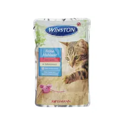 پوچ گربه بالغ با طعم ماهی سالمون در سس خامه برند winston وینستون 100 گرمی