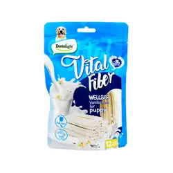 اسنک مخصوص توله سگ طعم شیربز و وانیل برند Dentalight دنتالایت 12 عددی 80 گرمی