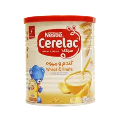 سرلاک گندم و میوه به همراه شیر نستله مناسب کودکان از پایان ۶ ماهگی ۴۰۰ گرم