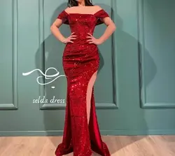 خرید پیراهن مجلسی بلند شیک مدل لباس مجلسی پولک چاکدار ۱۴۴۸