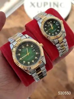 ست ساعت مردانه و زنانه رولکس طرح day date شیشه ذره بینی قفل اصلی تقویم دار کد 2115241