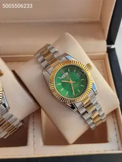 ست ساعت مردانه و زنانه رولکس طرح day date شیشه ذره بینی قفل اصلی تقویم دار کد 2115241