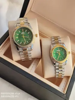 ست ساعت مردانه و زنانه رولکس طرح day date شیشه ذره بینی قفل اصلی تقویم دار کد 2115240