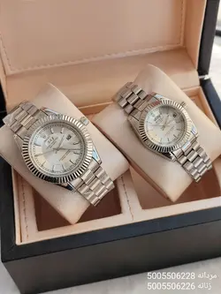 ست ساعت مردانه و زنانه رولکس طرح day date شیشه ذره بینی قفل اصلی تقویم دار کد 2115236