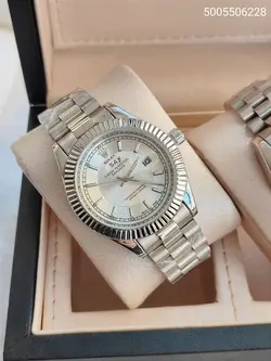 ست ساعت مردانه و زنانه رولکس طرح day date شیشه ذره بینی قفل اصلی تقویم دار کد 2115236