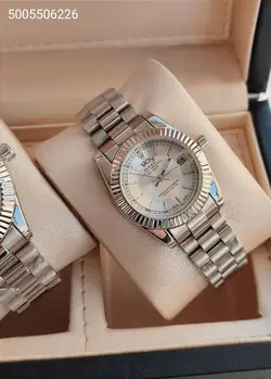 ست ساعت مردانه و زنانه رولکس طرح day date شیشه ذره بینی قفل اصلی تقویم دار کد 2115236