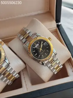 ست ساعت مردانه و زنانه رولکس طرح day date شیشه ذره بینی قفل اصلی تقویم دار کد 2115239
