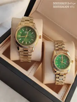 ست ساعت مردانه و زنانه رولکس طرح day date شیشه ذره بینی قفل اصلی تقویم دار کد 2115238