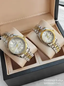 ست ساعت مردانه و زنانه رولکس طرح day date شیشه ذره بینی قفل اصلی تقویم دار کد 2115237