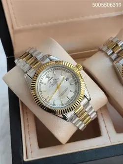 ست ساعت مردانه و زنانه رولکس طرح day date شیشه ذره بینی قفل اصلی تقویم دار کد 2115237