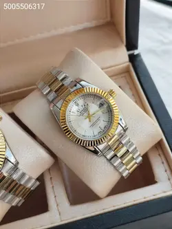 ست ساعت مردانه و زنانه رولکس طرح day date شیشه ذره بینی قفل اصلی تقویم دار کد 2115237