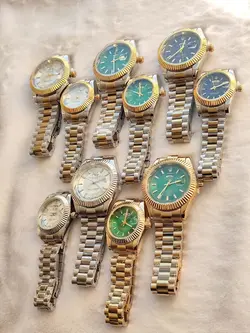 ست ساعت مردانه و زنانه رولکس طرح day date شیشه ذره بینی قفل اصلی تقویم دار کد 2115237
