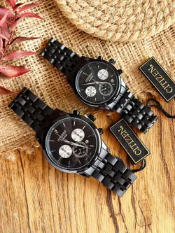 ست ساعت زنانه و مردانه سیتیزن رنگ ثابت ضدآب قفل پروانه ای دارای کرنوگراف کد 2115275