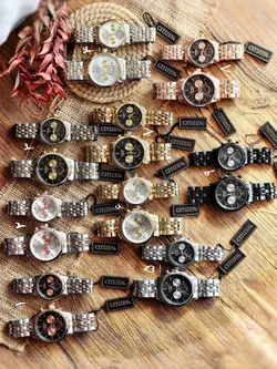 ست ساعت زنانه و مردانه سیتیزن رنگ ثابت ضدآب قفل پروانه ای دارای کرنوگراف کد 2115275