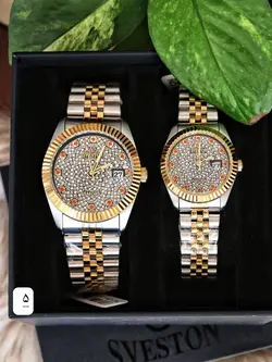 ست ساعت زنانه و مردانه سویستون طرح رولکس ضدآب موتور ژاپن رنگ ثابت دارای تقویم کد  2115344