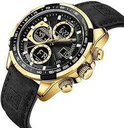ساعت مردانه naviforce موتور ژاپن جنس بند چرم دو زمانه ضدآب چراغ دار و دارای تقویم کد 1917040