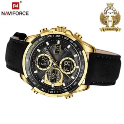 ساعت مردانه naviforce موتور ژاپن جنس بند چرم دو زمانه ضدآب چراغ دار و دارای تقویم کد 1917040