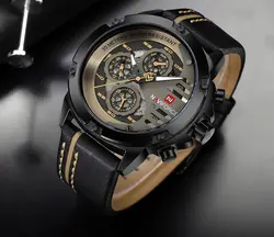 ساعت مردانه فلزی مارک Naviforce  اصل موتور ژاپن سه موتوره فعال ضدآب در حد شستشو چرم با کیفیت کد 1917004