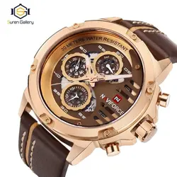 ساعت مردانه فلزی مارک Naviforce  اصل موتور ژاپن سه موتوره فعال ضدآب در حد شستشو چرم با کیفیت کد 1917003