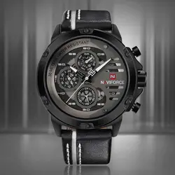 ساعت مردانه فلزی مارک Naviforce  اصل موتور ژاپن سه موتوره فعال ضدآب در حد شستشو چرم با کیفیت کد 1917001
