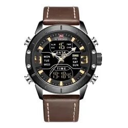 ساعت مردانه naviforce موتور ژاپن جنس بند چرم دو زمانه ضدآب چراغ دار و دارای تقویم کد 1917033