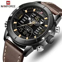ساعت مردانه naviforce موتور ژاپن جنس بند چرم دو زمانه ضدآب چراغ دار و دارای تقویم کد 1917033