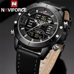 ساعت مردانه naviforce موتور ژاپن جنس بند چرم دو زمانه ضدآب چراغ دار و دارای تقویم کد 1917032