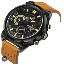 ساعت مردانه چرمی مارک naviforce اصل موتور ژاپن سه موتوره فعال رنگ ثابت کیفیت عالی بند استیل کد 1917031