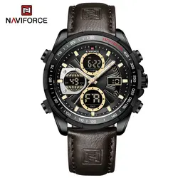 ساعت مردانه naviforce موتور ژاپن جنس بند چرم دو زمانه ضدآب چراغ دار و دارای تقویم کد 1917029