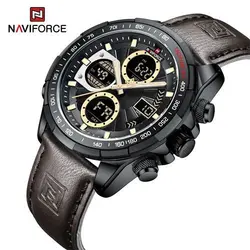 ساعت مردانه naviforce موتور ژاپن جنس بند چرم دو زمانه ضدآب چراغ دار و دارای تقویم کد 1917029