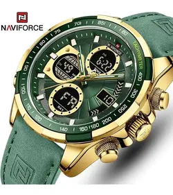 ساعت مردانه naviforce موتور ژاپن جنس بند چرم دو زمانه ضدآب چراغ دار و دارای تقویم کد 1917025
