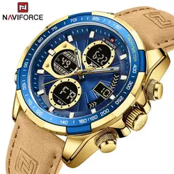 ساعت مردانه naviforce موتور ژاپن جنس بند چرم دو زمانه ضدآب چراغ دار و دارای تقویم کد 1917026