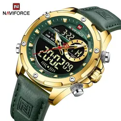 ساعت مردانه naviforce موتور ژاپن جنس بند چرم دو زمانه ضدآب چراغ دار و دارای تقویم کد 1917039