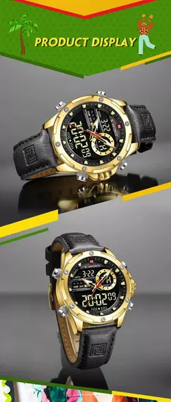 ساعت مردانه naviforce موتور ژاپن جنس بند چرم دو زمانه ضدآب چراغ دار و دارای تقویم کد 1917037