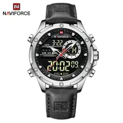 ساعت مردانه naviforce موتور ژاپن جنس بند چرم دو زمانه ضدآب چراغ دار و دارای تقویم کد 1917036