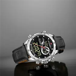 ساعت مردانه naviforce موتور ژاپن جنس بند چرم دو زمانه ضدآب چراغ دار و دارای تقویم کد 1917036